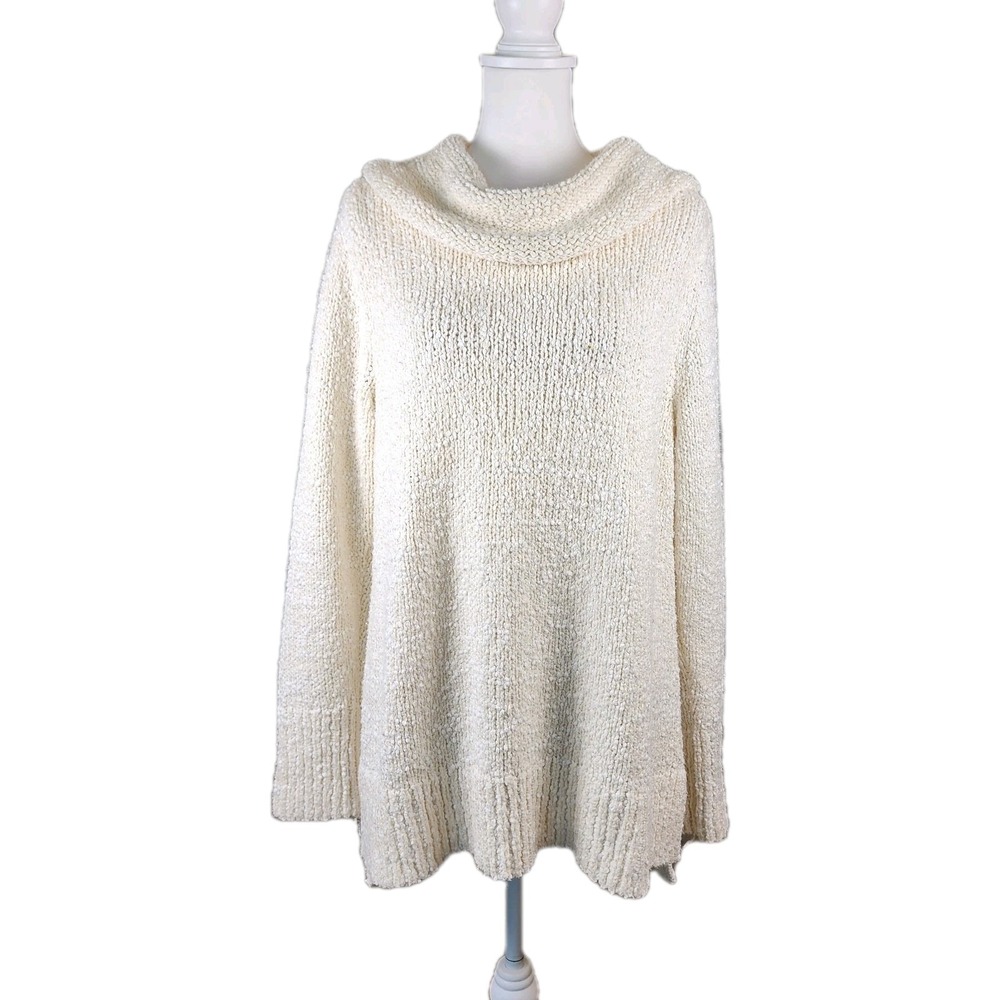 J Jill Cowlneck Tunic Sweater Womens Large Cream Textured Classic Comfort Cozy